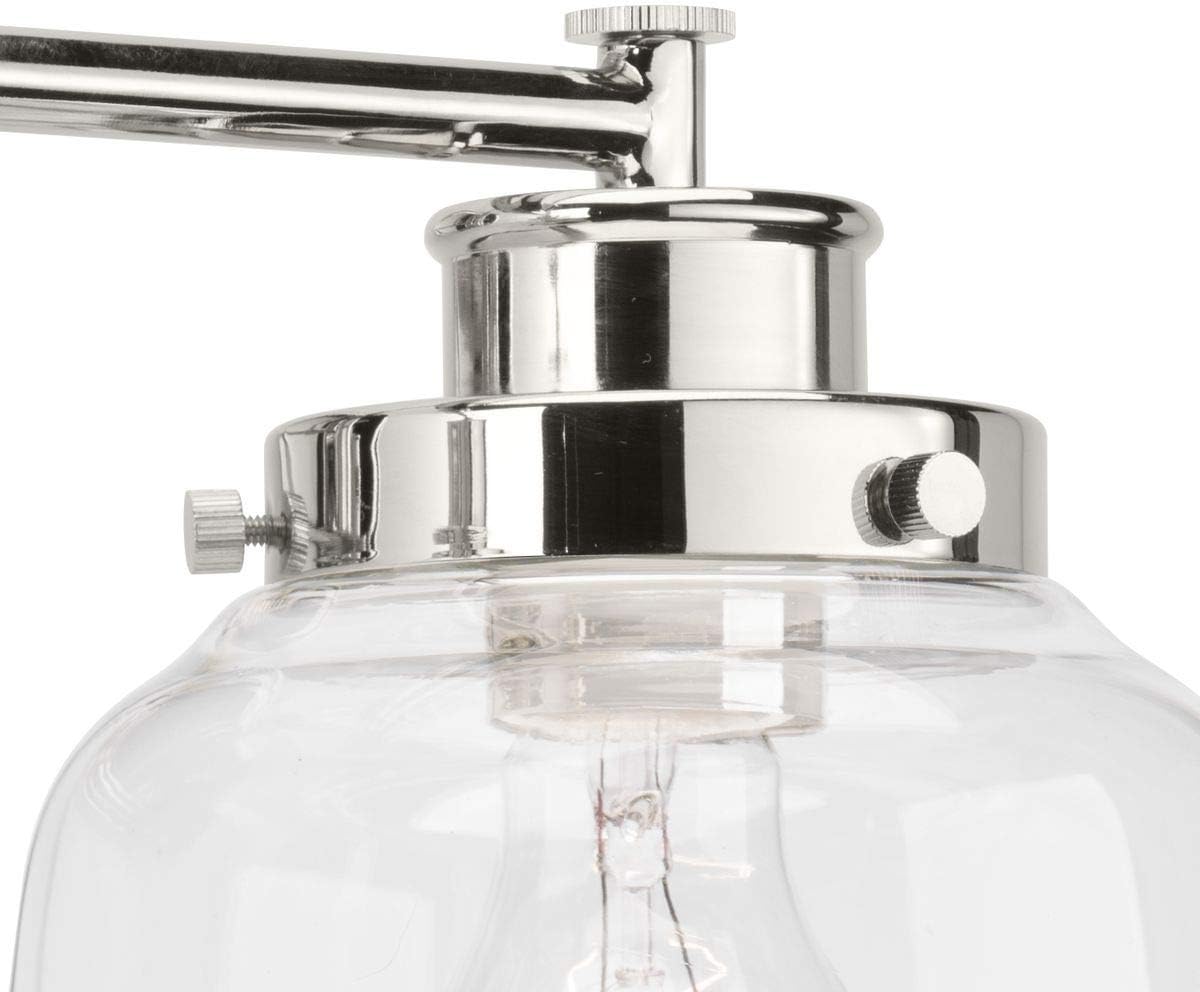 Progress Lighting P300081-104 Judson Collection Clear Glass Farmhouse Bath Vanity Light, 2-Light, Polished Nickel