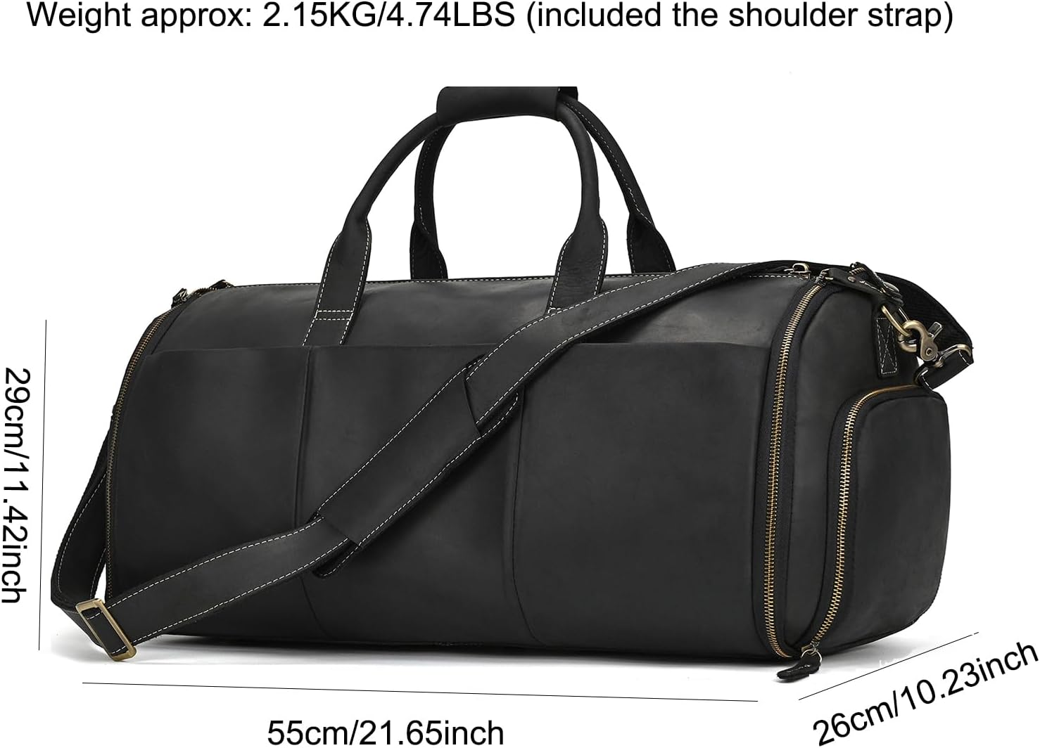LUUFAN Full-grain Leather Garment Bag Large Capacity Travel Bag Business Suit Carrier Bag with Shoe Compartment, Overnight Gym Sports Duffel Bags for Men Women, Black