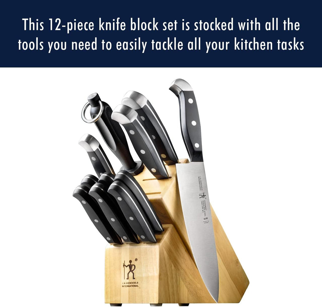 HENCKELS Statement Premium Quality 12-Piece Knife Set with Block, Razor-Sharp, German Engineered Informed by 100+ Years of Mastery, Lightweight and Strong, Dishwasher Safe, Natural