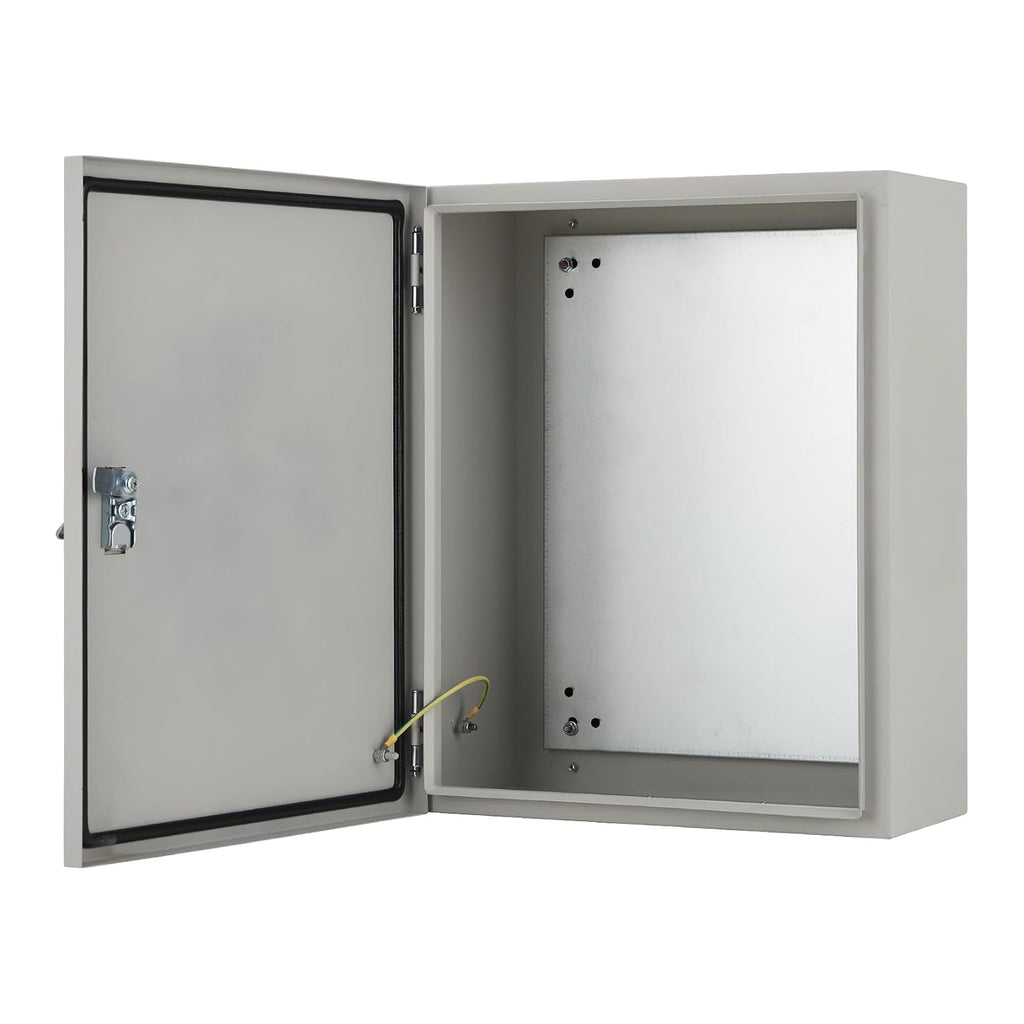 Outdoor Electric Meter Box 24 * 16 * 10inch, IP66 Waterproof Dustproof, NEMA 4X Enclosure Lockable Steel Junction Box with Mounting Plate and 2 Keys, Indoor & Outdoor Use