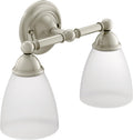 Moen Brushed Nickel Brantford 2-Light Dual-Mount Bath Bathroom Vanity Fixture with Frosted Glass, YB2262BN