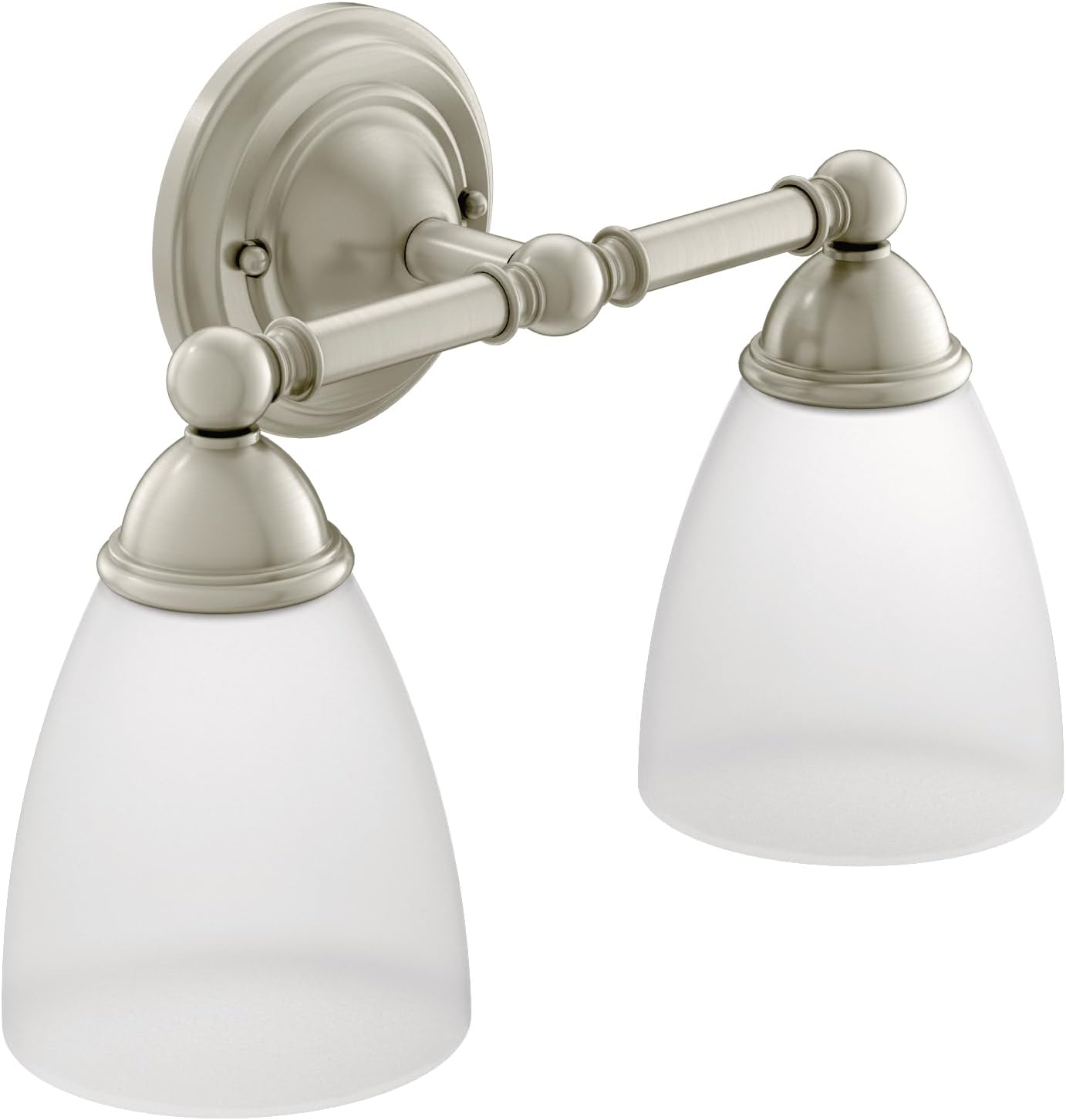 Moen Brushed Nickel Brantford 2-Light Dual-Mount Bath Bathroom Vanity Fixture with Frosted Glass, YB2262BN