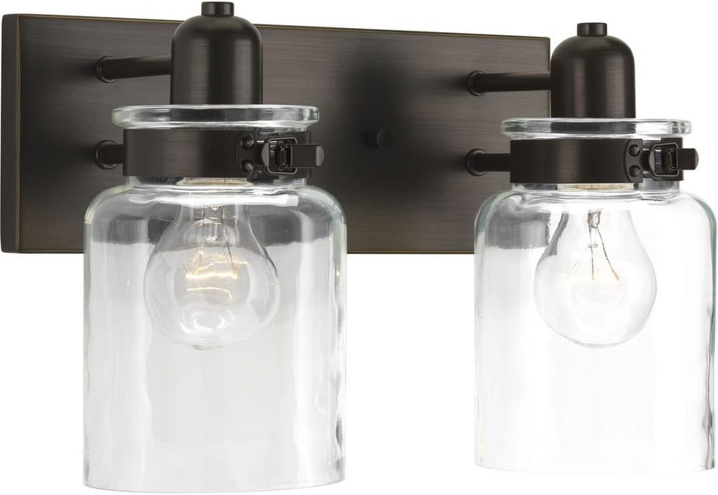 Progress Lighting P300046-020 Calhoun Collection Clear Glass Farmhouse Bath Vanity Light, 2-Light, Antique Bronze