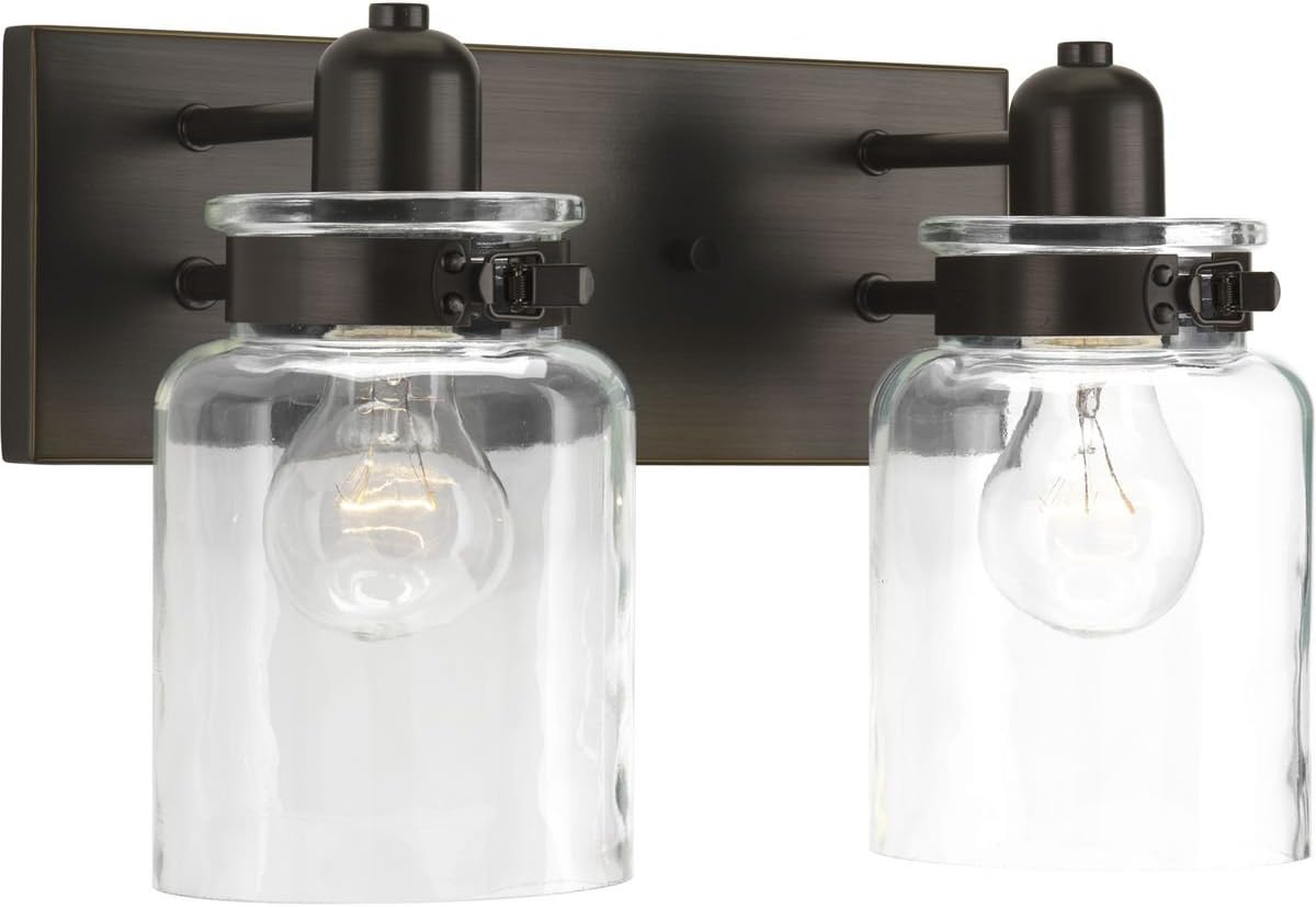 Progress Lighting P300046-020 Calhoun Collection Clear Glass Farmhouse Bath Vanity Light, 2-Light, Antique Bronze