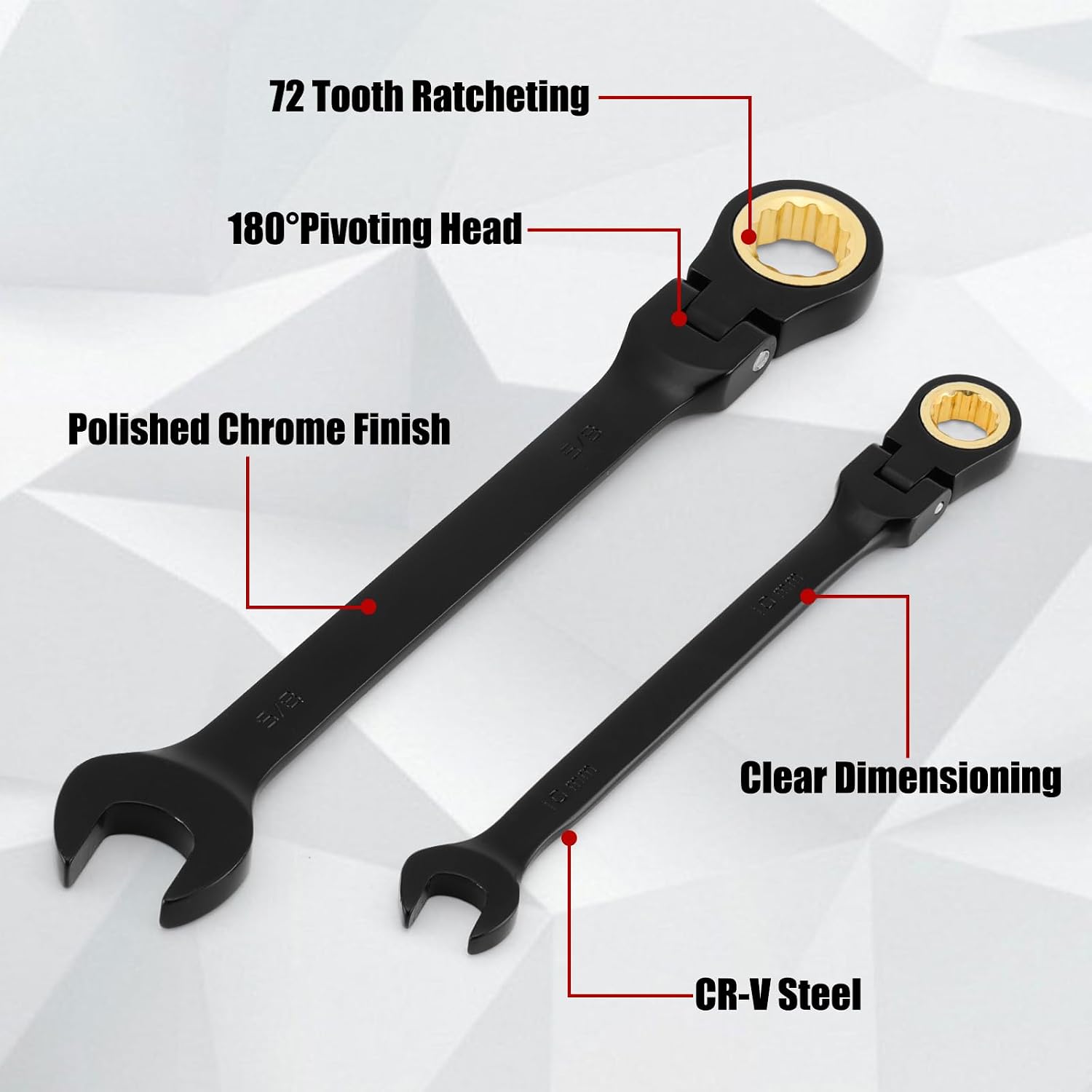 EMENTOL 26 Pieces Flex-Head Ratcheting Wrench Set, Heavy-Duty Combination Wrenches, Metric 6-22mm & SAE 1/4-7/8', 72 Teeth, CR-V Steel, with Organizer Box