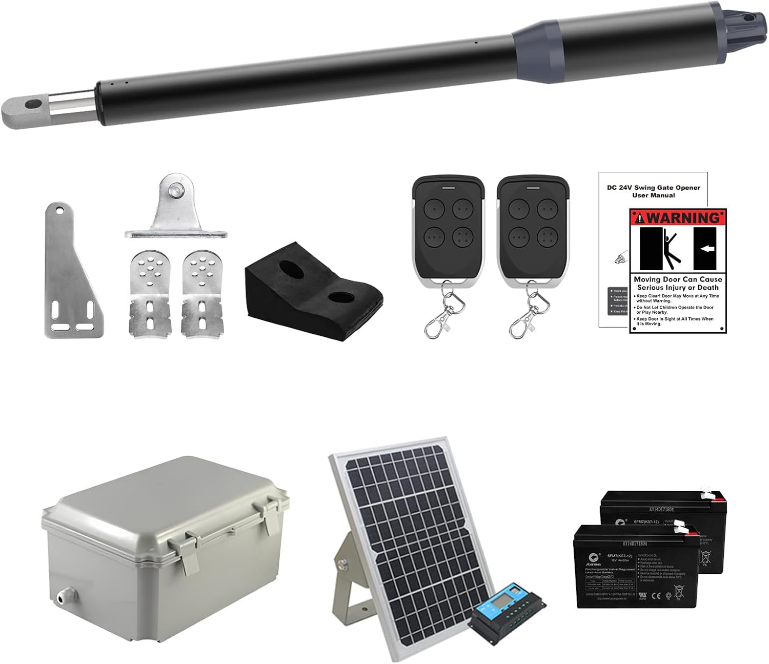 C01-L Solar Gate Opener Kit with Batteries & Solar Panel for Single Swing Gate Up to 14ft Long or 440lb, Automatic Gate Openers for Driveway Single Swing Gate with Long-Range Gate Opener Remote