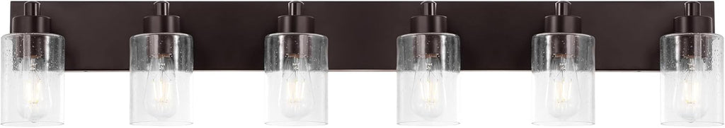 JONATHAN Y 40' Oil Rubbed Bronze/Clear 6-Light Modern LED Vanity Light for Bathroom Mirror, Mid-Century Wall Sconce with Clear Seeded Glass Shades, Contemporary Iron Fixture, LED Bulbs (JYL7621E)