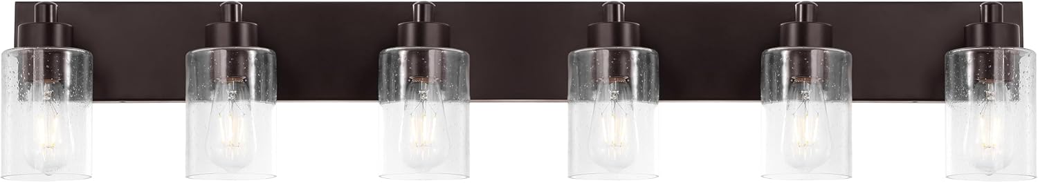 JONATHAN Y 40' Oil Rubbed Bronze/Clear 6-Light Modern LED Vanity Light for Bathroom Mirror, Mid-Century Wall Sconce with Clear Seeded Glass Shades, Contemporary Iron Fixture, LED Bulbs (JYL7621E)
