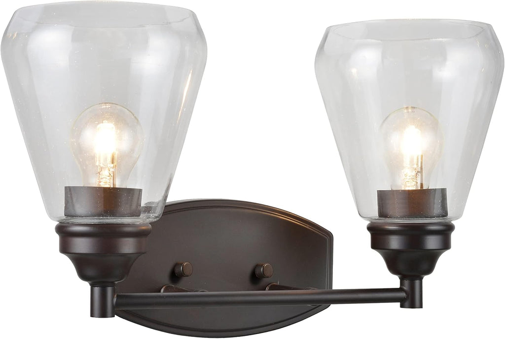 Aspen Creative 62120-2, Two-Light Metal Bathroom Vanity Wall Light Fixture, 16' Wide, Transitional Design in Oil Rubbed Bronze with Clear Glass Shade