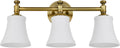 Champagne Bronze Bathroom Vanity Light Fixtures, Traditional Gold 3 Lights Wall Sconce Lighting with Large Opal Glass Shade, Porch Wall Mount Light Fixture for Bathroom, Mirror Cabinets Hallway Stairs