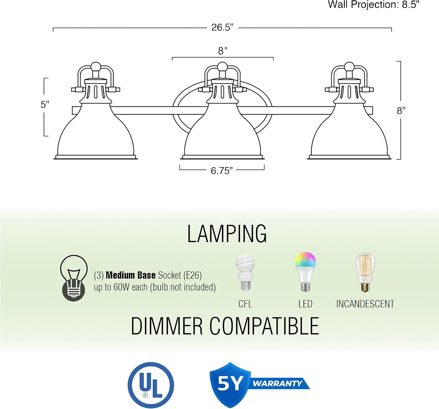 Kira Home Beacon 27' 3-Light Industrial Bathroom Vanity Light with Brass Interior Shades, Modern Farmhouse Wall Sconce, Oil Rubbed Bronze Finish