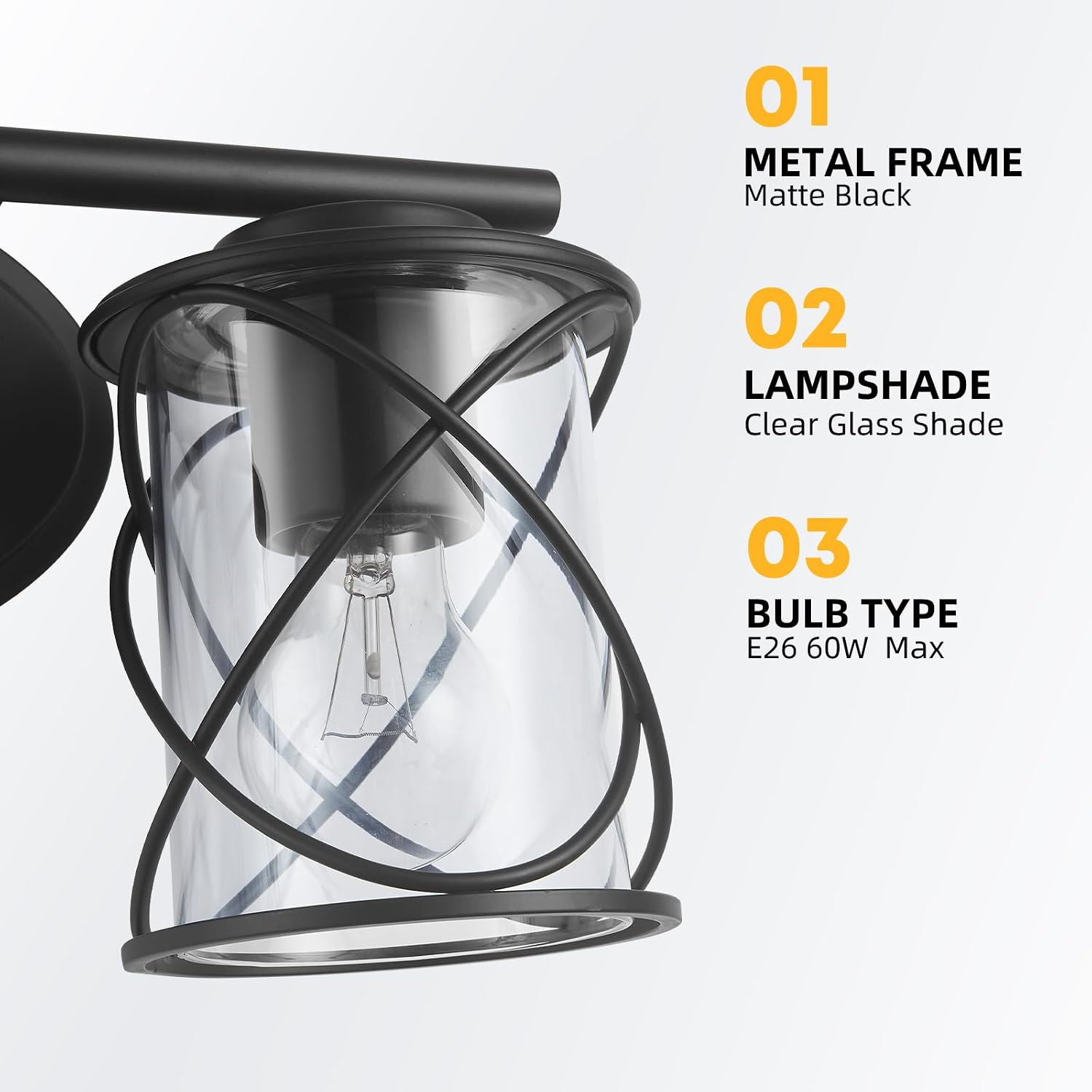 mavcadonf 4-Lights Bathroom Vanity Lights, Bathroom Light Fixtures Over Mirror, Matte Black Vanity Light, Farmhouse Wall Lights with Clear Glass Shade, Bathroom Wall Lamp for Mirror Kitchen Bedroom