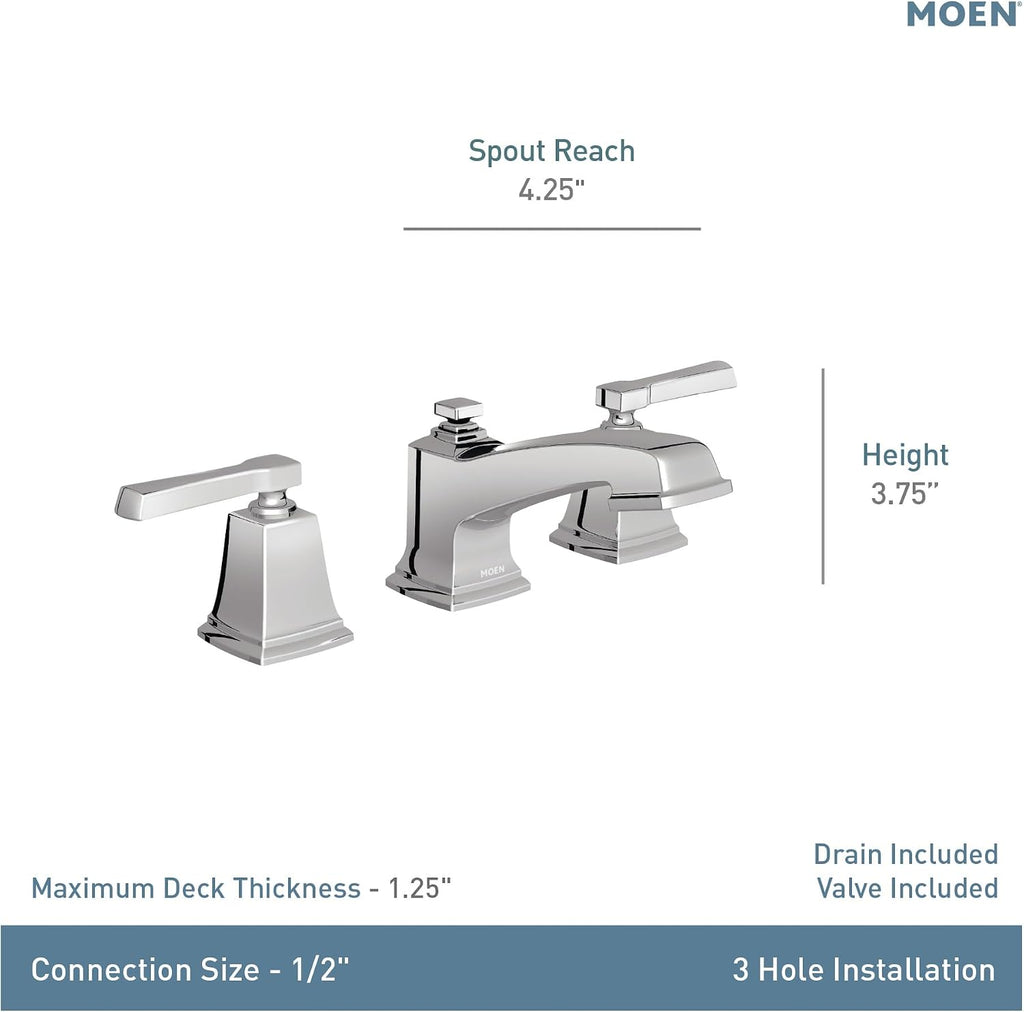 Moen Boardwalk Two-Handle High Arc Widespread Bathroom Sink Faucet for 3-Hole Setups with Valve Included, Mediterranean Bronze, TV6220BRB