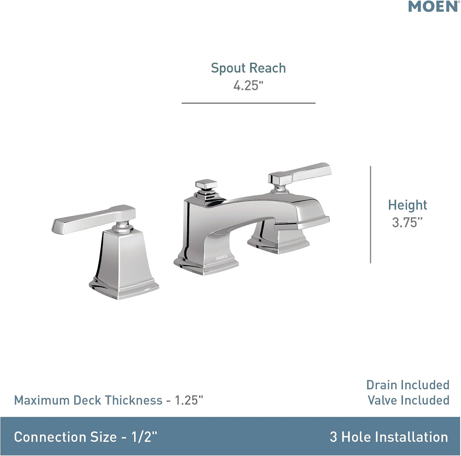 Moen Boardwalk Two-Handle High Arc Widespread Bathroom Sink Faucet for 3-Hole Setups with Valve Included, Mediterranean Bronze, TV6220BRB