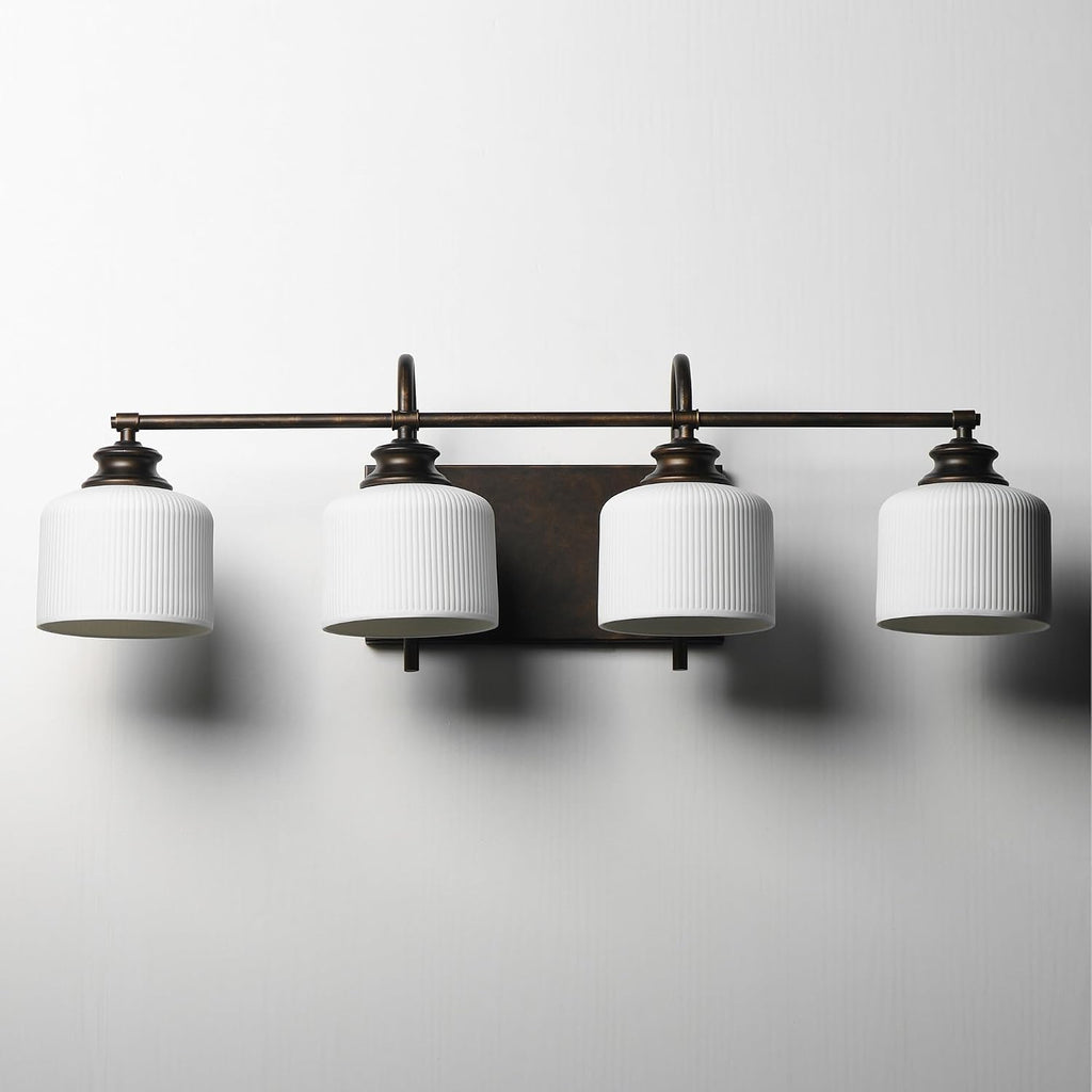 Maxim Lighting Bisque 4-Light Bath Vanity Light | Polished Nickel Steel Finish | White Glass Shade | Modern Indoor Light Fixture | Ideal for Bathrooms & Powder Rooms | Dimmable Damp Rated | 21494WTPN