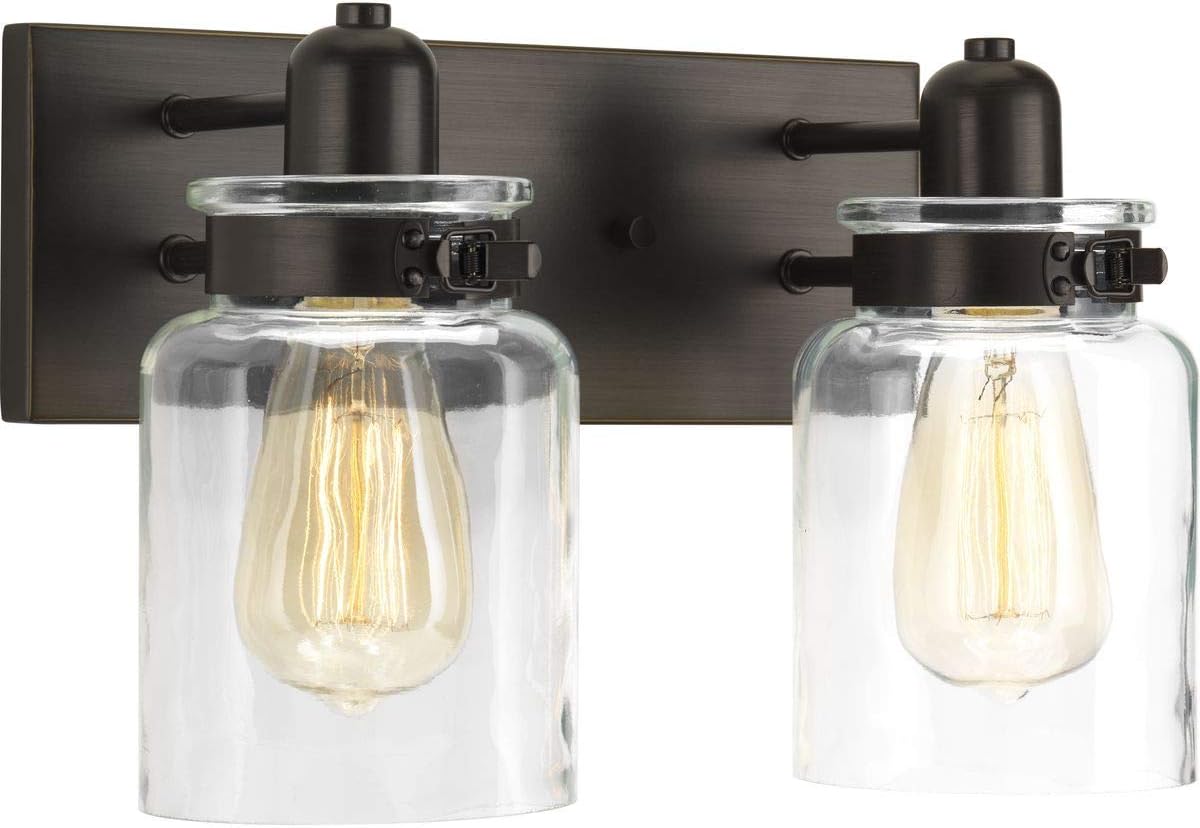 Progress Lighting P300046-020 Calhoun Collection Clear Glass Farmhouse Bath Vanity Light, 2-Light, Antique Bronze