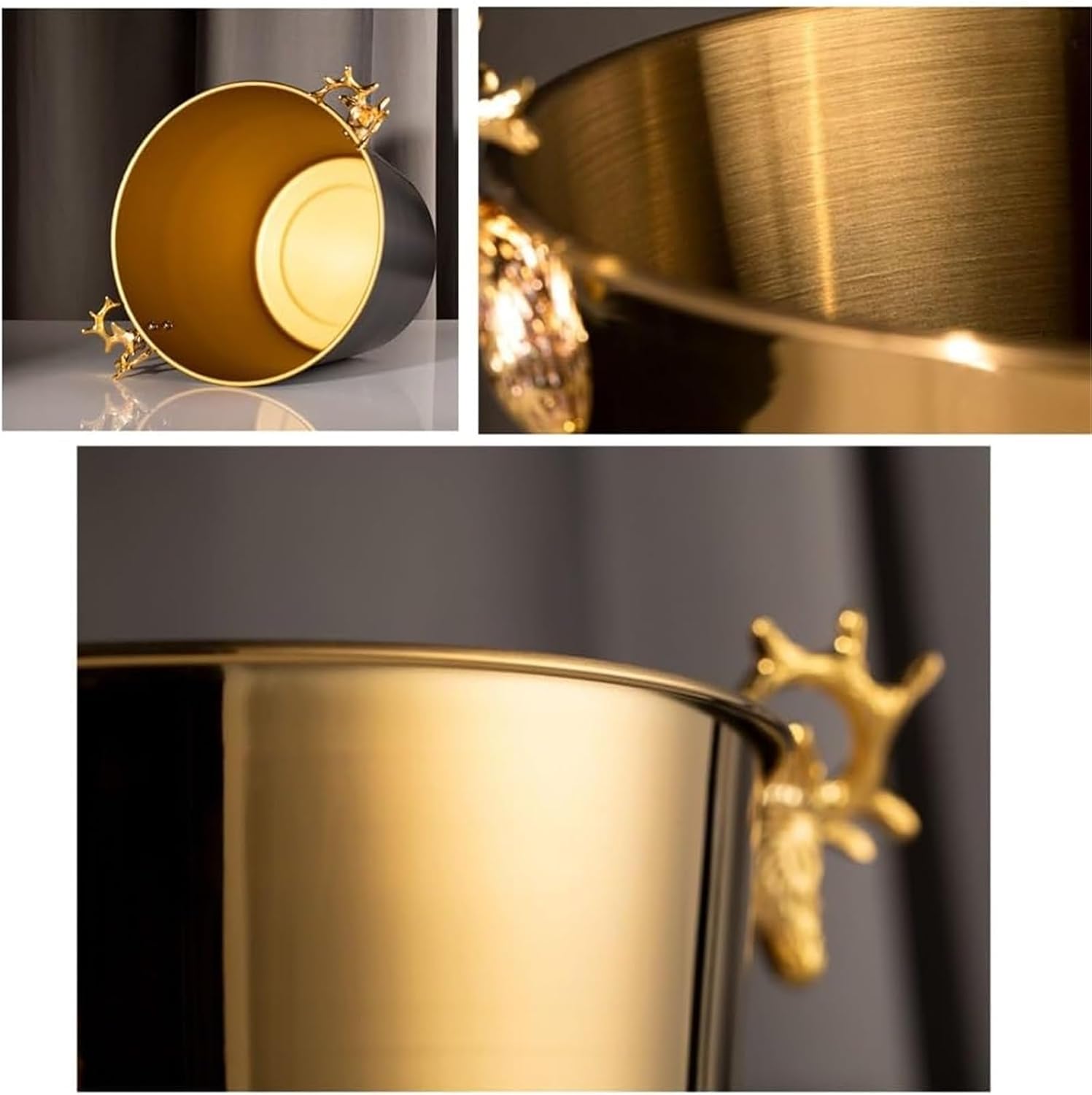 Ice Bucket with Stand， Stainless Steel Bucket Wine Chiller On Stand Tall for Party Bar KTV BBQ Home(Gold)