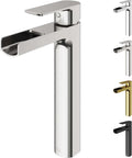 VIGO Amada Waterfall Single-Handle Single-Hole Mount Vessel Bathroom Sink Faucet, 10-Inch, Brushed Nickel, Modern Design, Solid Brass, 1.2 GPM WaterSense & Ceramic Disc Valve, Corrosion-Resistant
