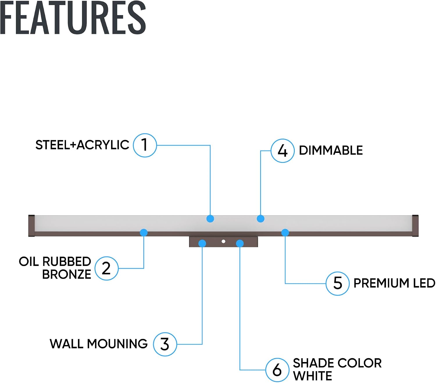 LEDMyplace 30W 36-inch LED Vanity Light Fixtures Over Mirror for Bathroom, Dressing Table, 3000/4000/5000K CCT Changeable, 2100LM, 120V, High CRI>80, Oil Rubbed Bronze, Dimmable Lighting, ETL Listed
