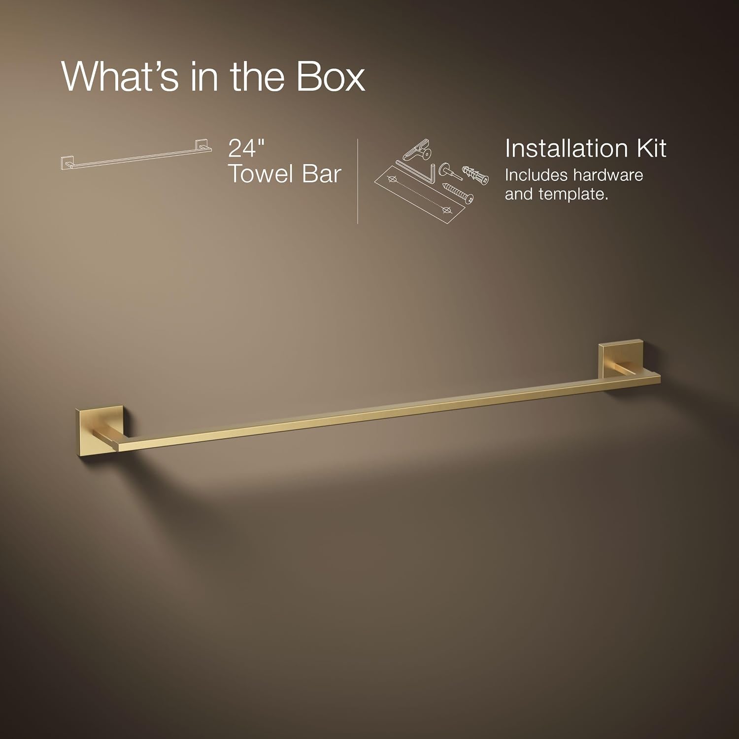 Kohler 23285-2MB Square 24' Towel bar, Vibrant Brushed Moderne Brass