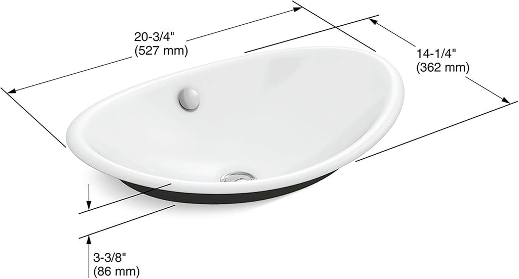 KOHLER K-5403-P5-0 Iron Plains Wading Pool Oval Bathroom Sink with Iron Black Painted Underside, White