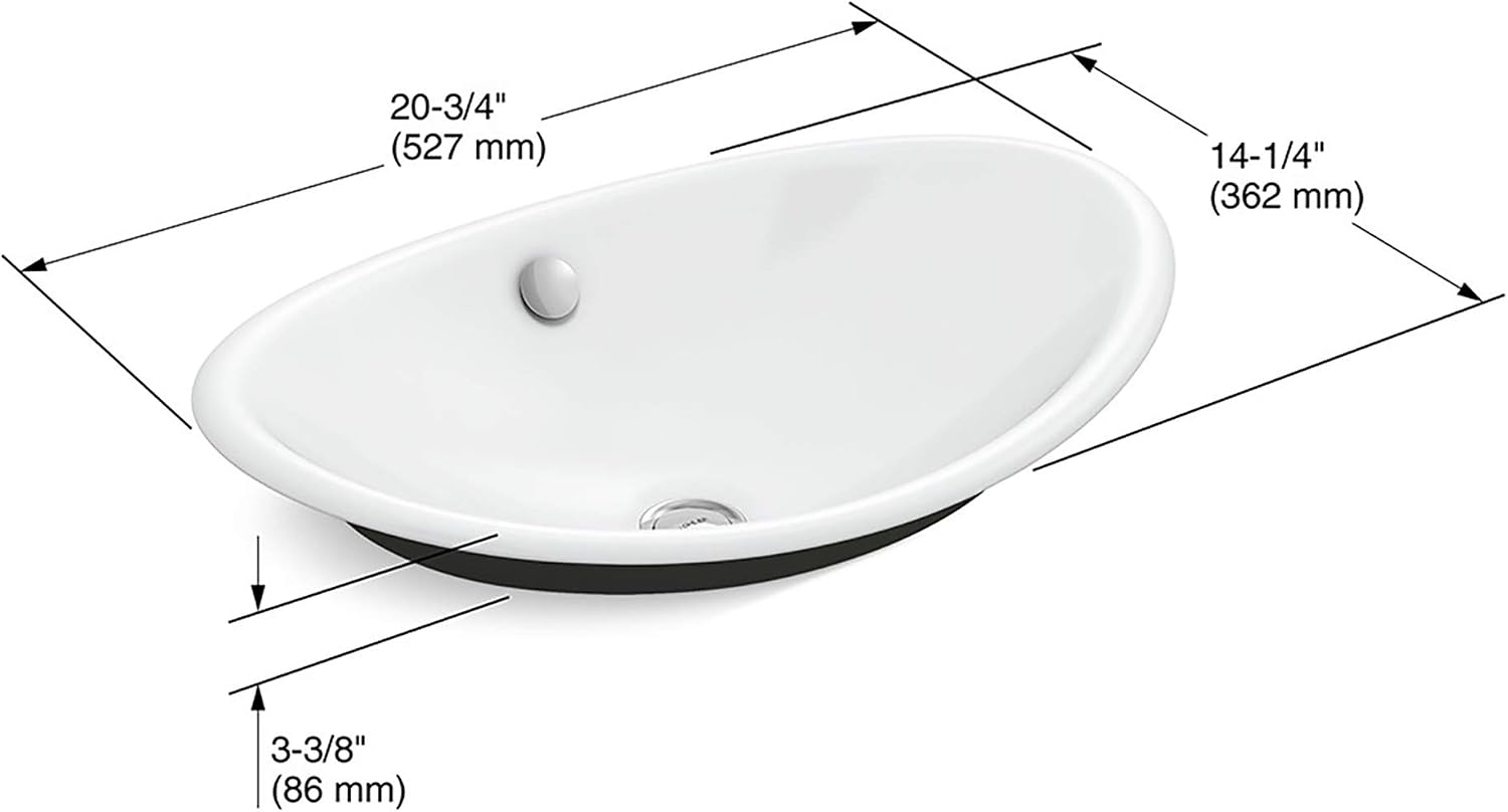 KOHLER K-5403-P5-0 Iron Plains Wading Pool Oval Bathroom Sink with Iron Black Painted Underside, White