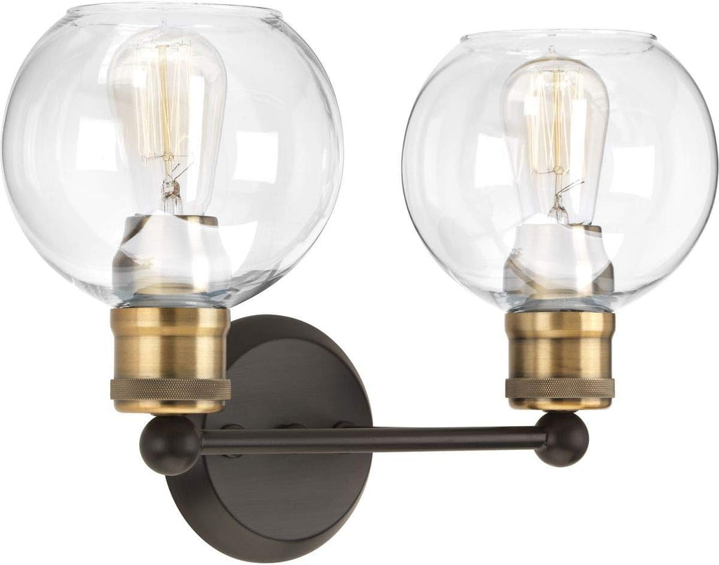 Hansford Collection 2-Light Clear Glass Coastal Bath Vanity Light Antique Bronze