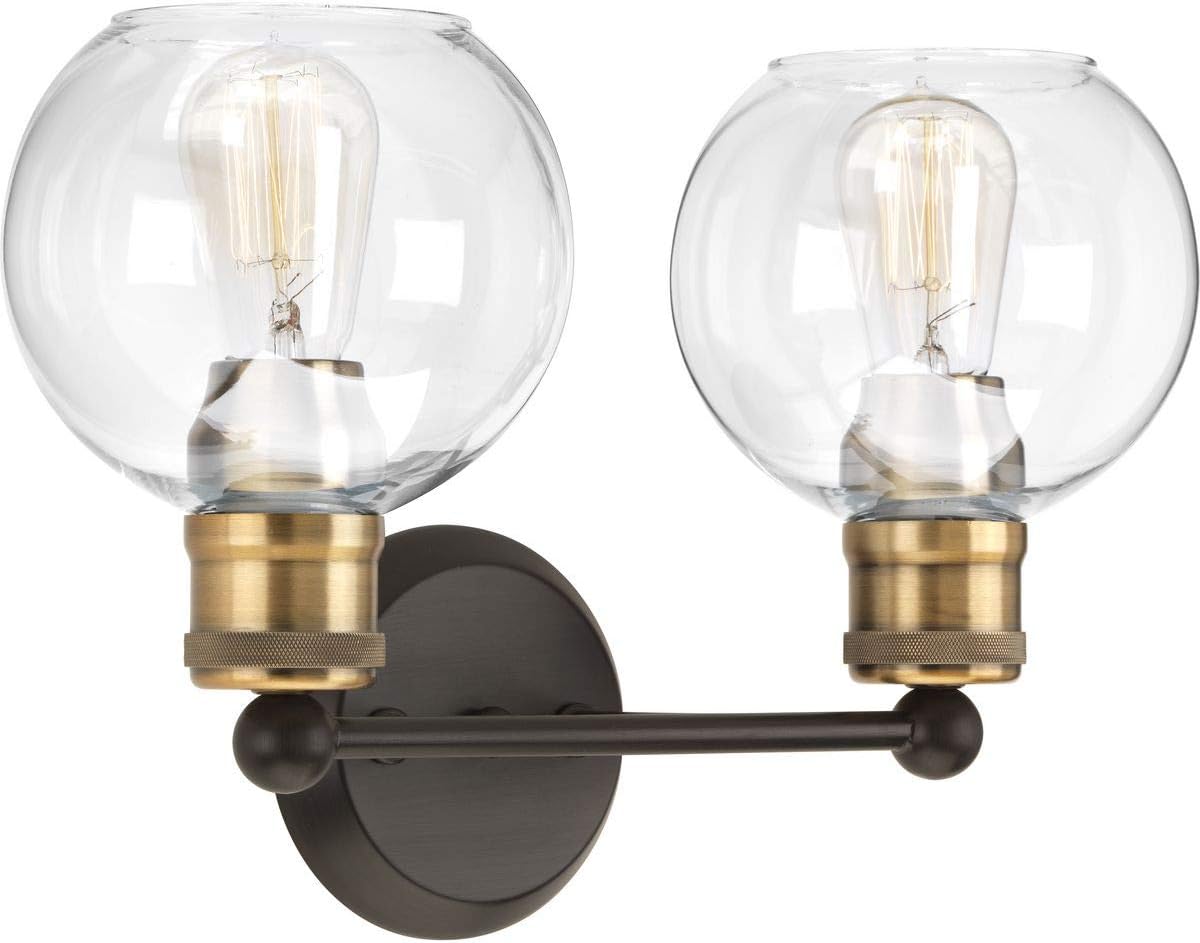 Hansford Collection 2-Light Clear Glass Coastal Bath Vanity Light Antique Bronze