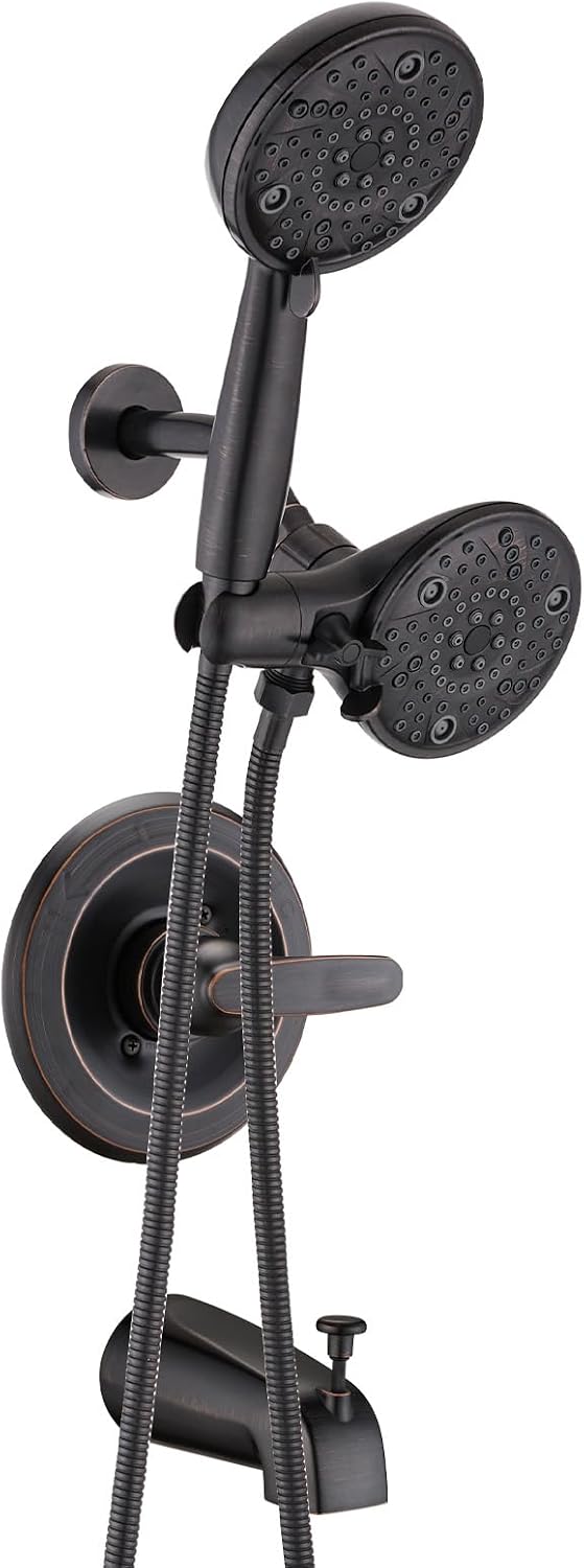 5' Dual Shower Faucet Compatible with Delta 13/14 Series Tub Trim Kit, High Pressure Round Rain Shower Head& Handheld Set Faucet, Oil Rubbed Bronze (Valve& Catridge Not Inclued)