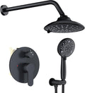 EMBATHER Black Shower Faucets Sets - Overhead Rain Head Shower System with 8-Mode High Pressure Handheld Complete Combo and Mixer Valve Trim Kit - 3-Way Rainfall Shower Fixture for Luxury Bathroom