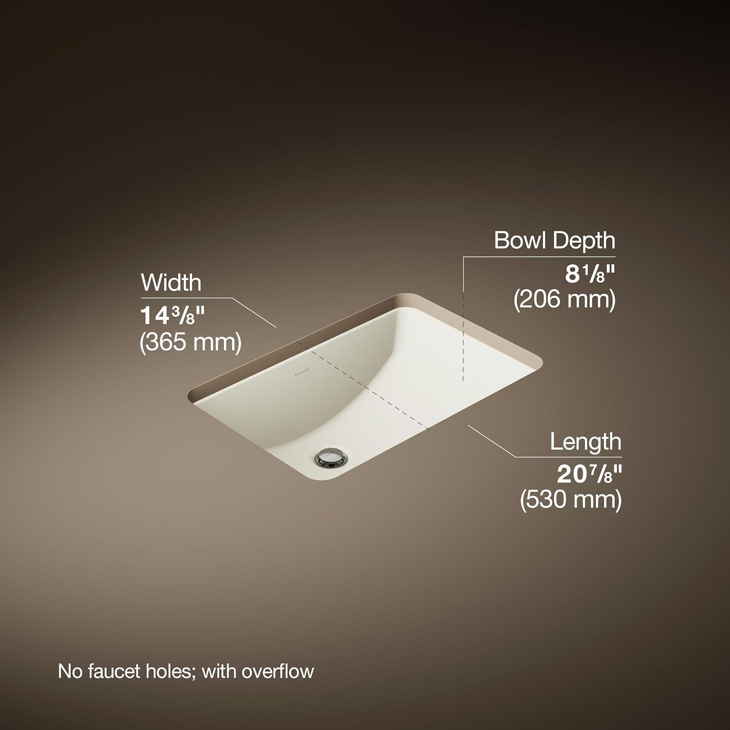 Kohler K-2214-G-96 1-Bowl Undermount Bathroom Sink Biscuit