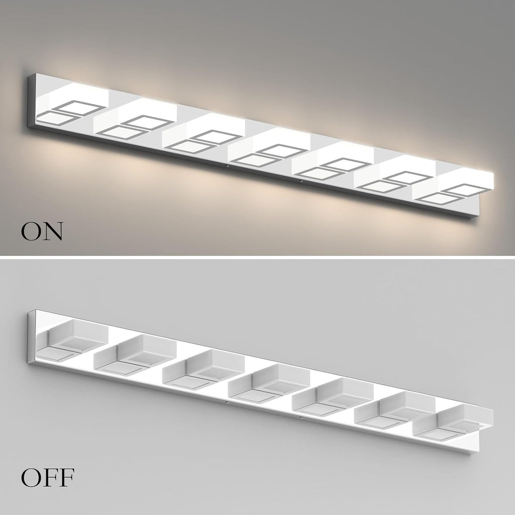 Ralbay 46' LED Chrome Vanity Lights 7 Lights Acrylic Stainless Steel LED Modern Vanity Lights Chrome Bathroom Lighting Fixtures Over Long Mirror (Natural White Light 4500K)