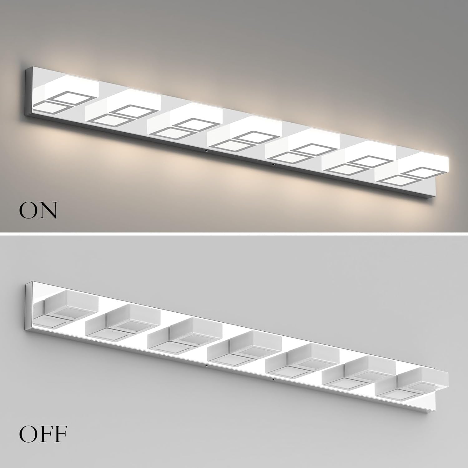 Ralbay 46' LED Chrome Vanity Lights 7 Lights Acrylic Stainless Steel LED Modern Vanity Lights Chrome Bathroom Lighting Fixtures Over Long Mirror (Natural White Light 4500K)