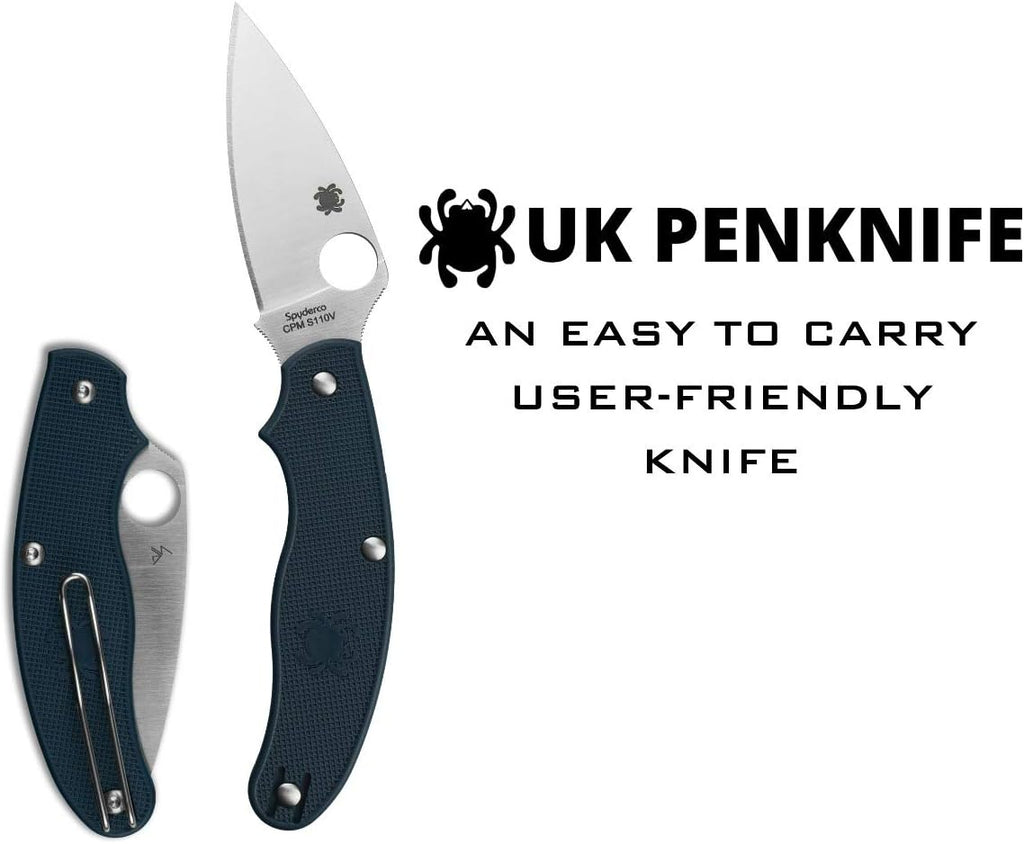 Spyderco UK Penknife Folding Pocket Knife, PlainEdge | 6.91' Overall Length, 2.9' CPM S110V Steel Blade, Midnight Blue, FRN Handle, SlipIt Lock, Full-Flat Grind