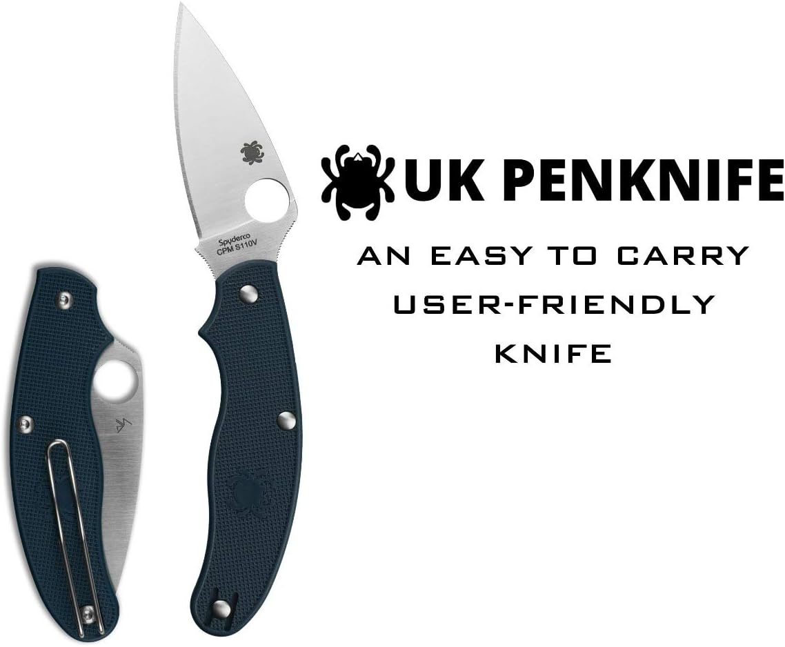 Spyderco UK Penknife Folding Pocket Knife, PlainEdge | 6.91' Overall Length, 2.9' CPM S110V Steel Blade, Midnight Blue, FRN Handle, SlipIt Lock, Full-Flat Grind