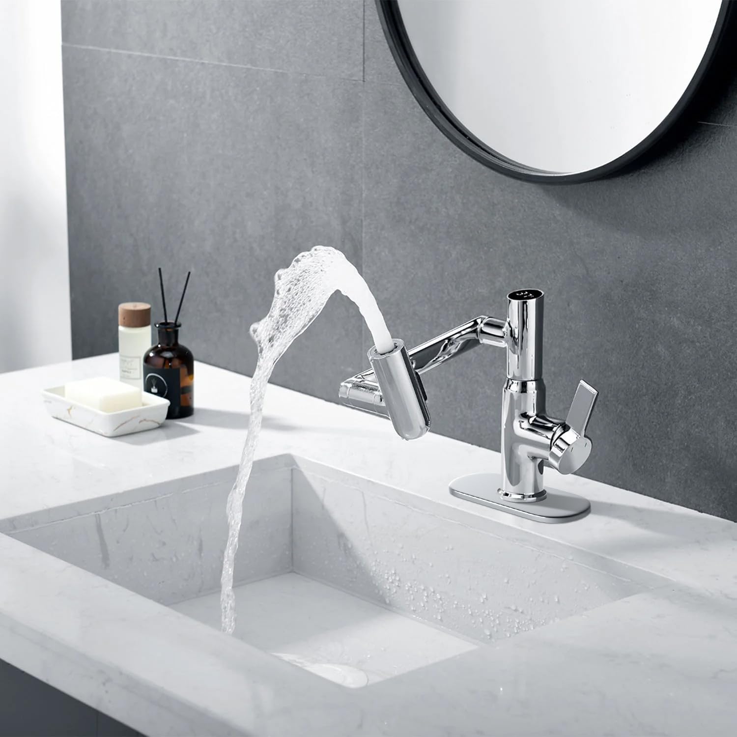 Lefton Rotatable Bathroom Faucet BF2204 with 6' Cover Plate FCP2202, Chrome