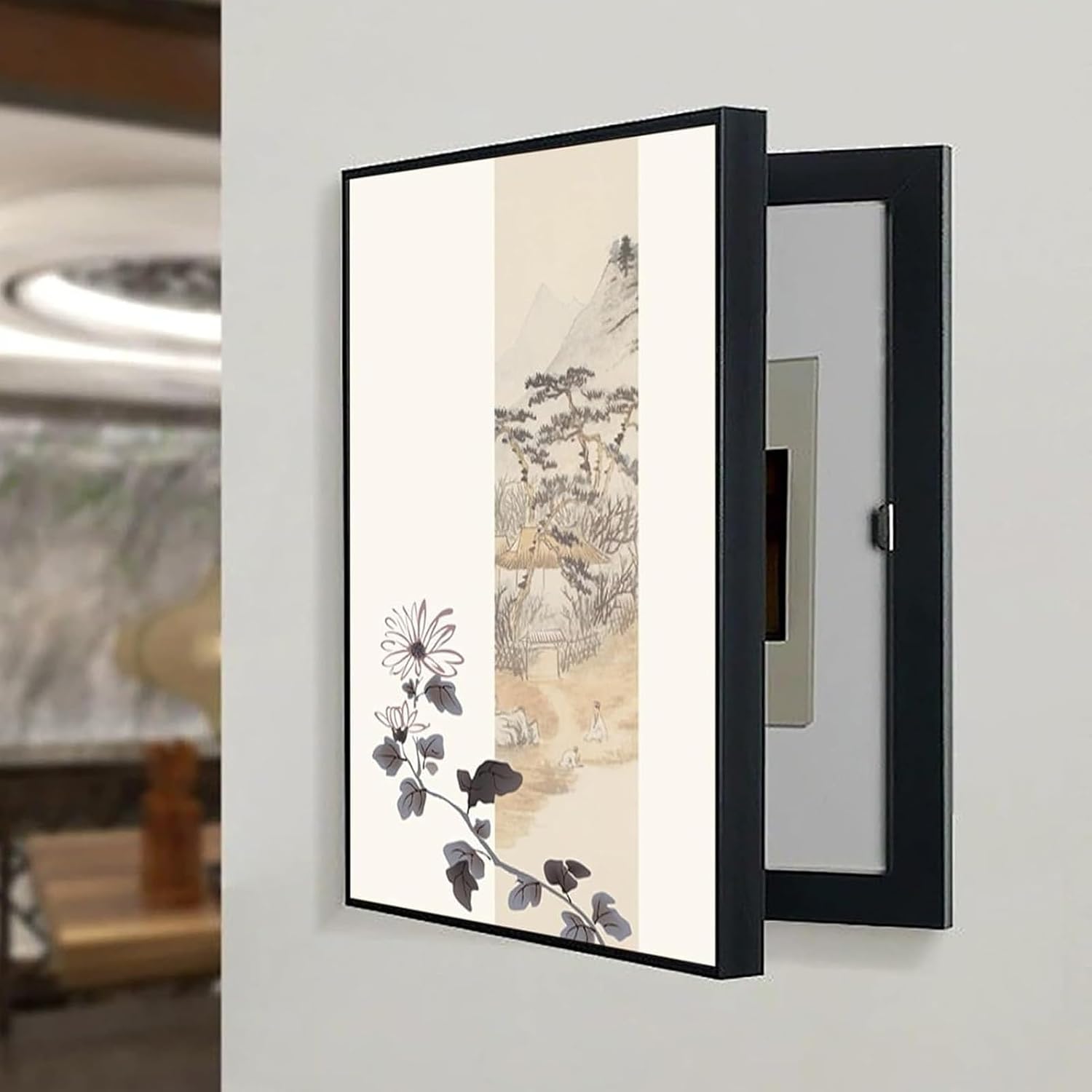Electrical Panel Cover Breaker Box Cover Decorative, Decorative Cabinet for Hide Meter Box - Electrical Doors, for Living Room Home Office Removable(Black 3,50 * 70cm/20 * 28in)