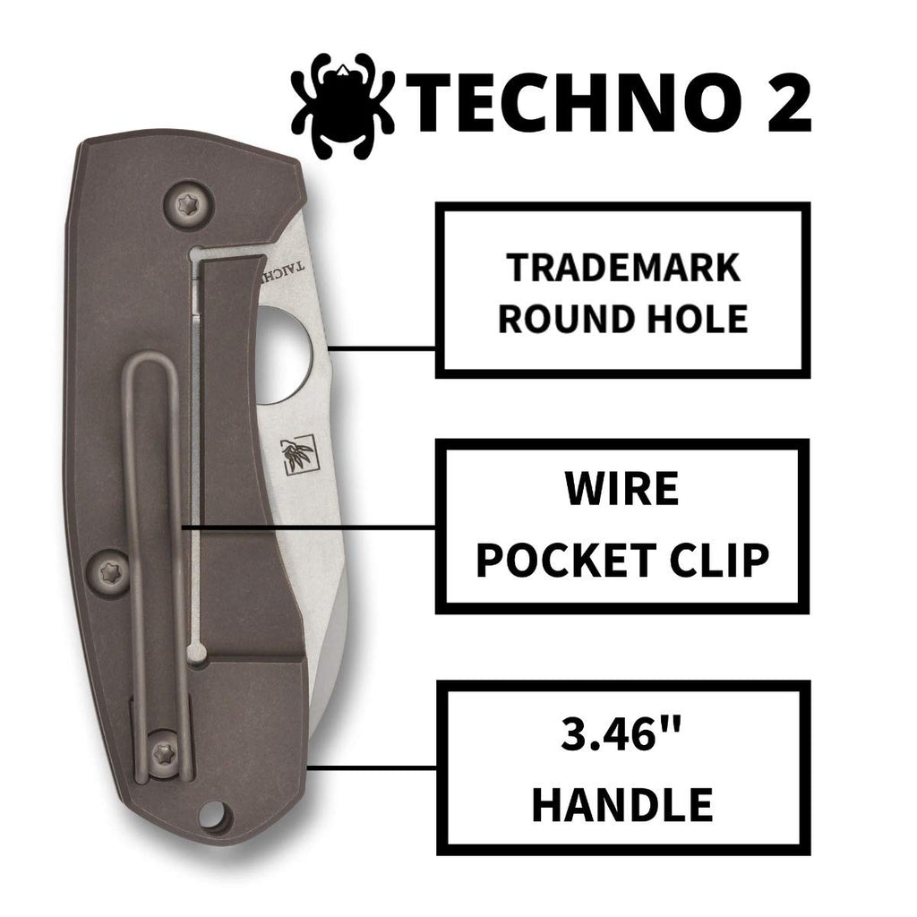 Spyderco Techno 2 Folding Pocket Knife, PlainEdge | 5.98' Overall Length, 2.5' CTS XHP Steel Blade, Titanium Handle, R.I.L Lock, Saber Grind