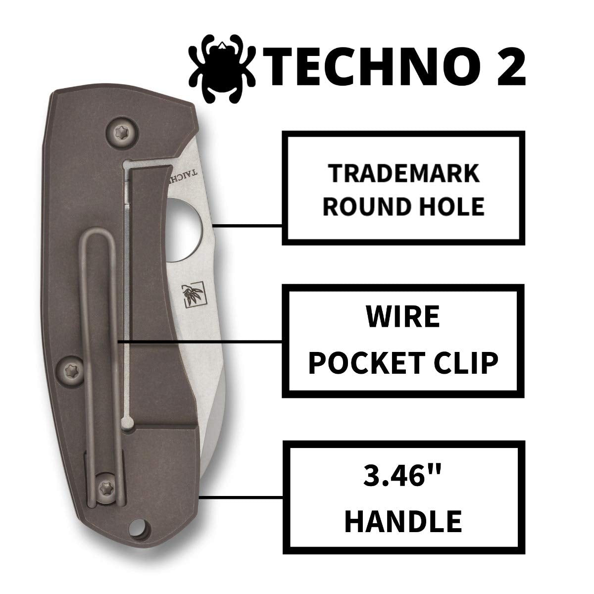 Spyderco Techno 2 Folding Pocket Knife, PlainEdge | 5.98' Overall Length, 2.5' CTS XHP Steel Blade, Titanium Handle, R.I.L Lock, Saber Grind