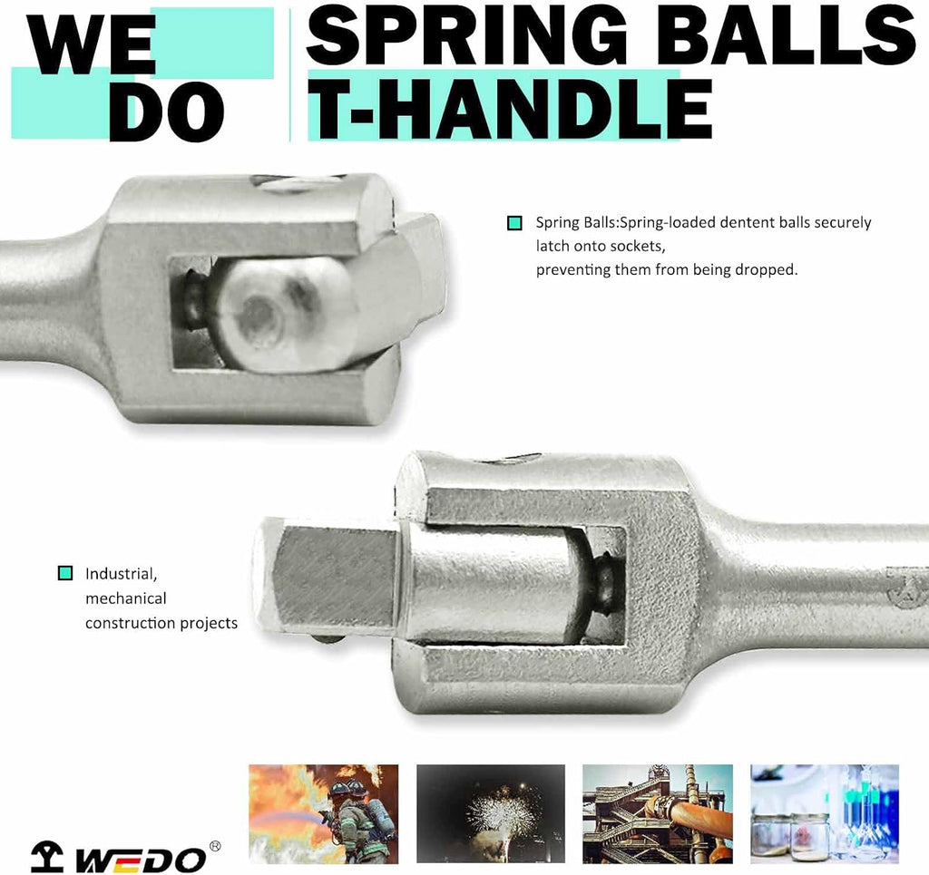 WEDO 1/2' Drive Titanium Square Flexible Handle Socket wrench, Extension Breaker Bar, Breaker Bar, Length 250mm,Engraved Non-slip Handle, Driver Head Conversion is Convenient for Multi-angle Use