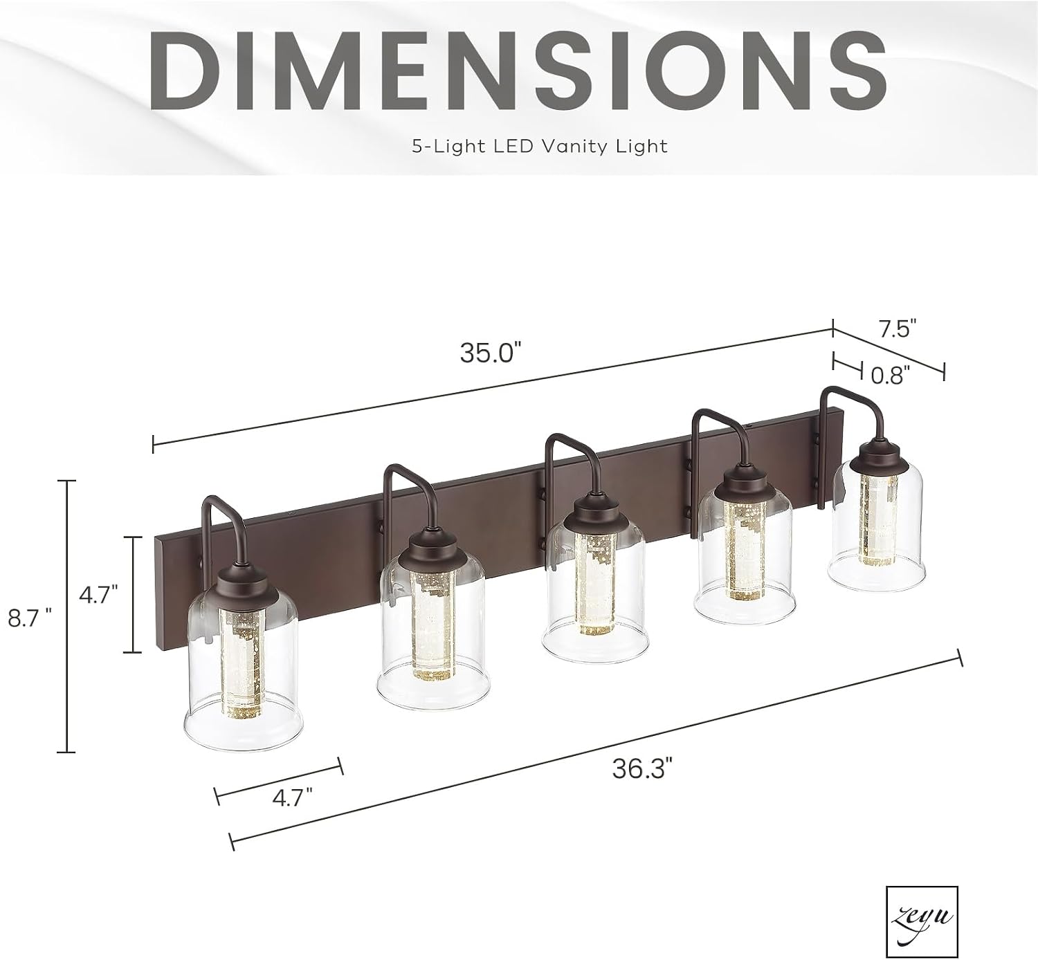 zeyu 25W LED Bathroom Lights, 5-Light Vanity Lighting Fixtures for Bathroom with 5 Color Modes, Oil Rubbed Bronze Finish with Crystal Bubble and Clear Glass, ZSL72B-5W LED ORB-1