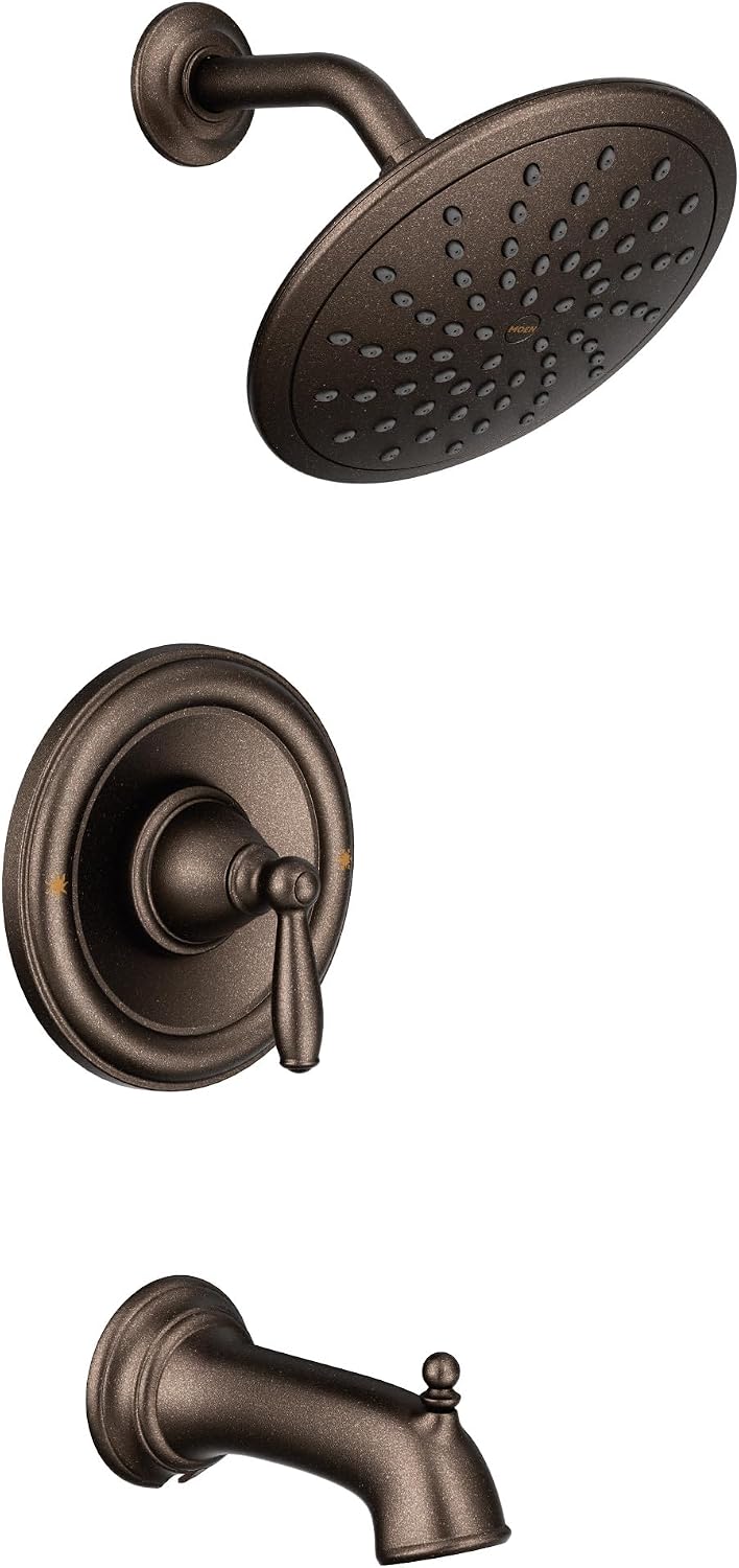 Moen T2253EPORB Brantford Tub/Shower Trim, Oil Rubbed Bronze | Tub and shower trim, 8' rainshower, Posi-Temp compatibility, Eco-Performance flow, oil rubbed bronze finish