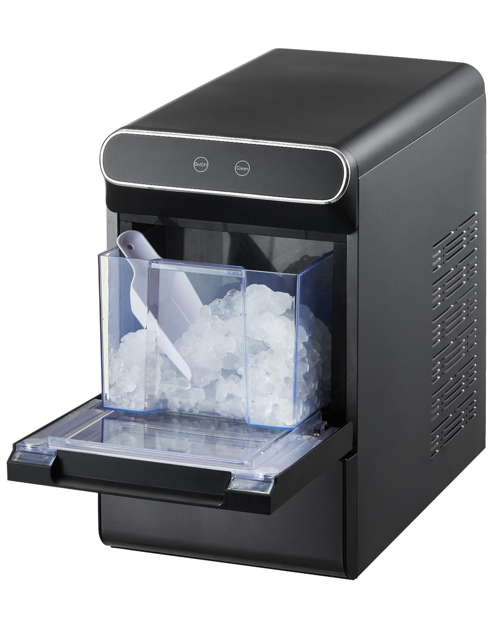 VEVOR Nugget Ice Maker, 37lbs/24H, with Self Cleaning, with Ice Scoop and Basket, Stainless Steel Ice Machine with Convenient Ice Transfer for Home Kitchen Office Black