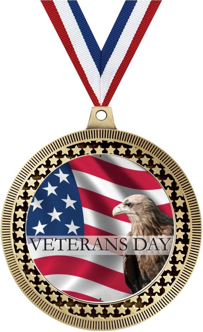 Crown Awards 2.75' Veterans Day Medal Award, Gold Vega Veterans Day Team Trophy Award Includes Free Neck Ribbon Prime