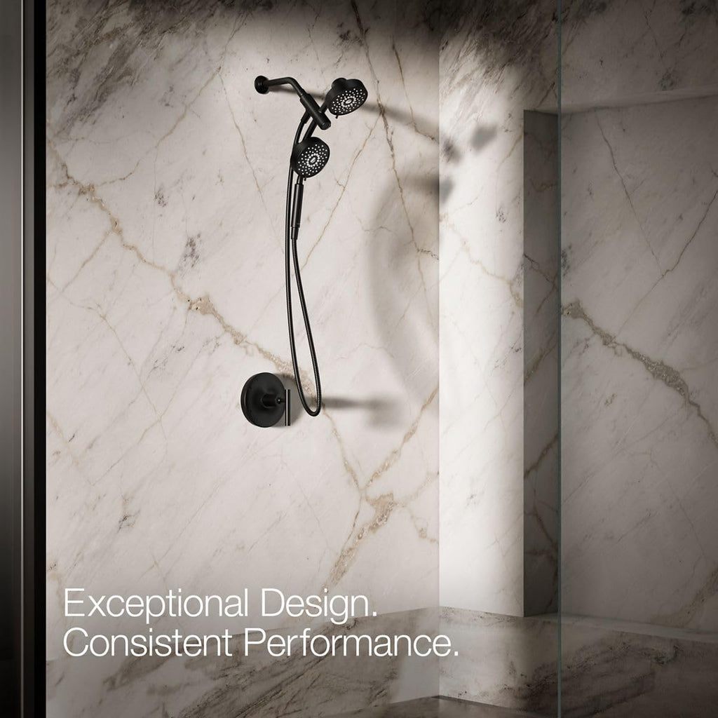 KOHLER 23219-BL Purist 2-in-1 Multi Function Shower Kit includes SHOWERHEAD & HAND SHOWER, Full Coverage Spray & Rotating Rail, Matte Black, 2.5 GPM
