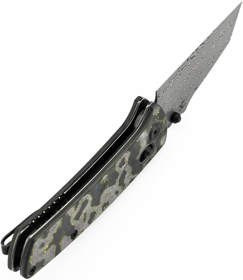 KANSEPT Elite Main Street Pocket Knife, 3.36'' Damascus Tanto Blade, Gecko Camo Carbon Handle with Thumb Stud,Clip for EDC, Men Gift Camping Survival Folding knives K1015V5