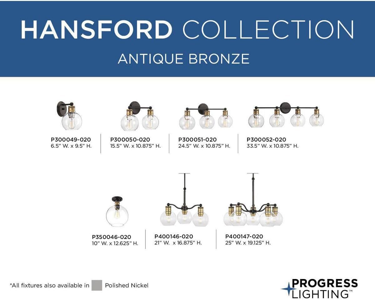 Hansford Collection 2-Light Clear Glass Coastal Bath Vanity Light Antique Bronze