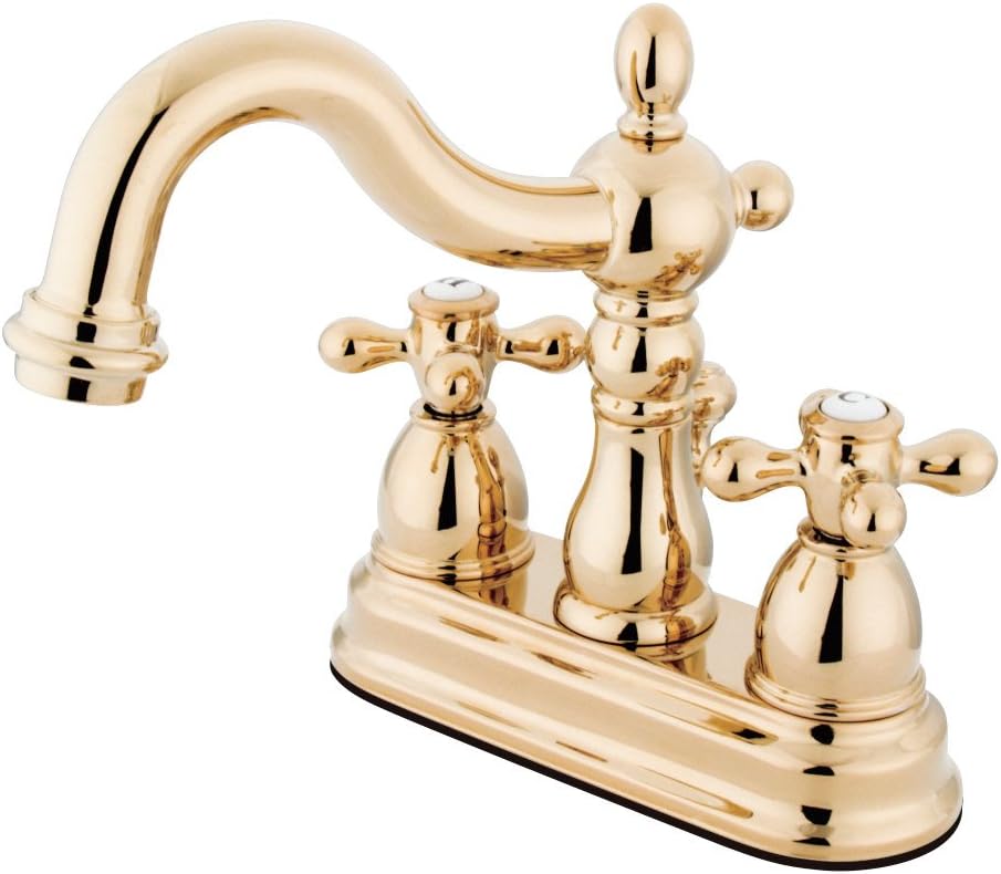 Kingston Brass KB1602AX Heritage 4-Inch Centerset Lavatory Faucet with Metal Cross Handle, Polished Brass