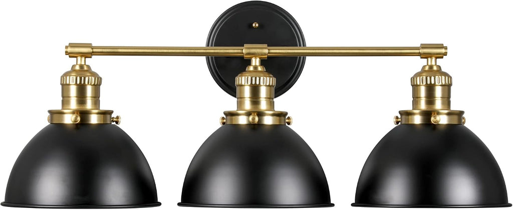 Design House Savannah Rustic Farmhouse 3-Light Bathroom Vanity Light, Dimmable, Satin Gold, Matte Black Metal Shade, 26 in x 9 in x 10.88 in, 588301-BGD