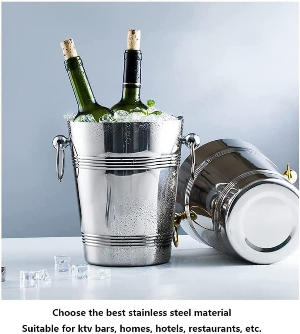 Ice Bucket Stainless Steel Ice Bucket Thickened Creative Champagne Cooler Barrel for Parties(Gold)